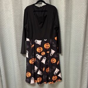 Halloween Black and Orange Dress with Ghost and Pumpkin Print